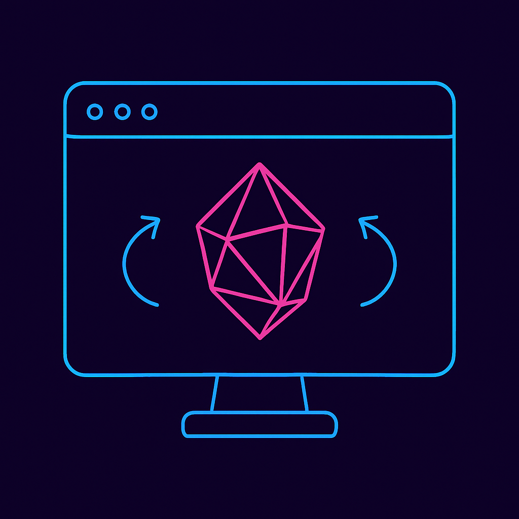 Ilustracja monitora z modelem 3D w stylu line art